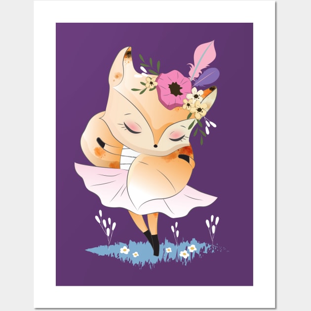 Little fox with its tail scarf Wall Art by Mako Design 